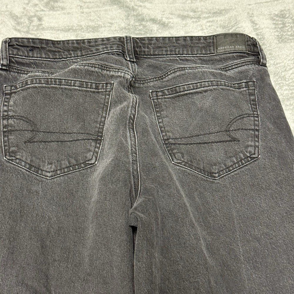 American Eagle Stovepipe Jeans Size 14 Baggy Cuffed Wide Leg Denim Black - Picture 11 of 12